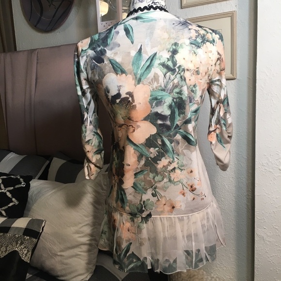 Style&Co sheer ruffle hem sparkly floral print top - Picture 5 of 7